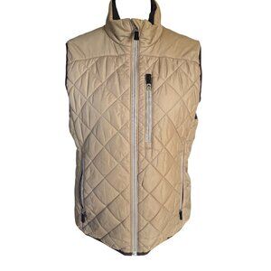 Lands' End PrimaLoft tan sleeveless mock neck fully lined puffy vest small 6-8